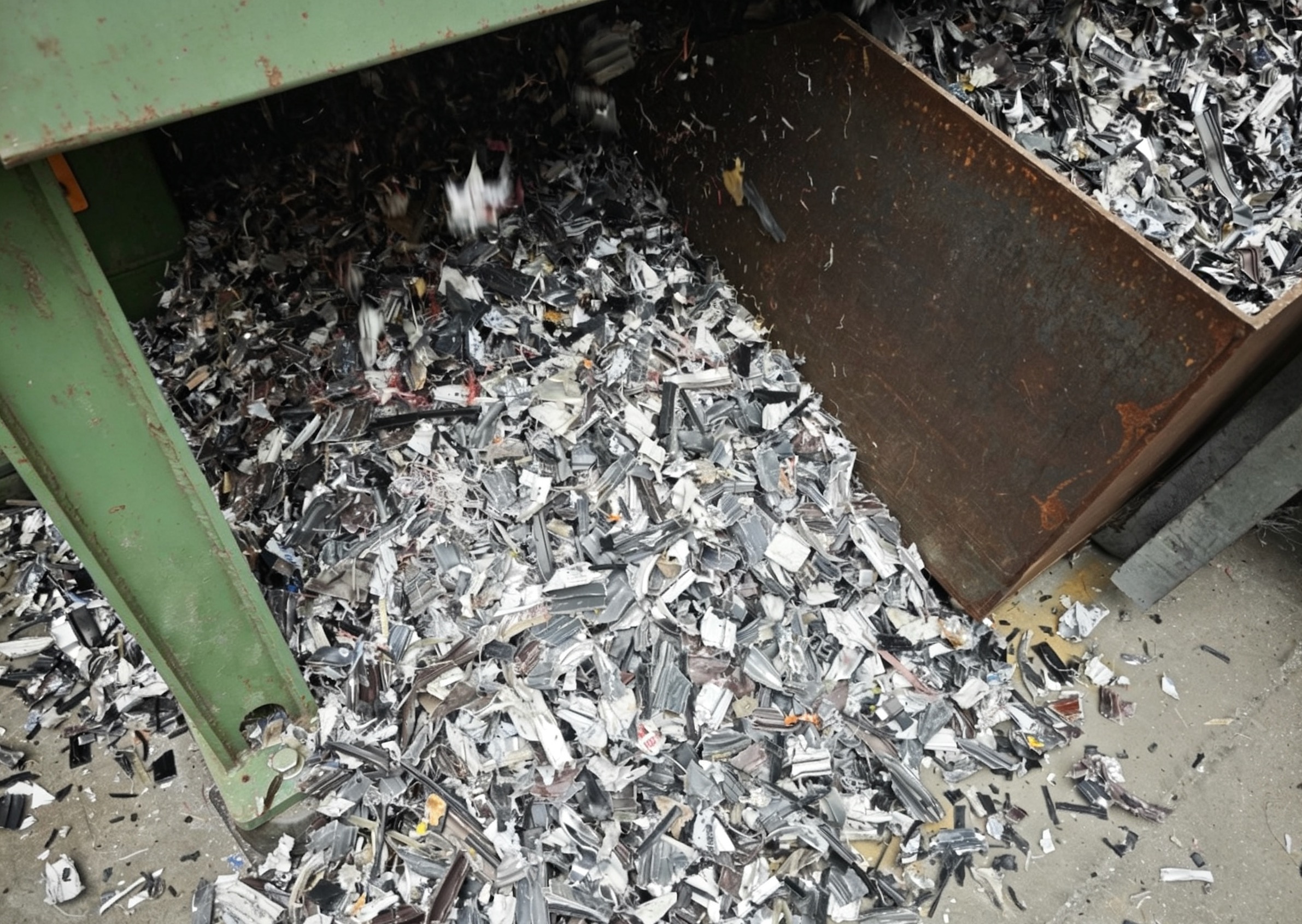 Single shaft shredder shredded material.png